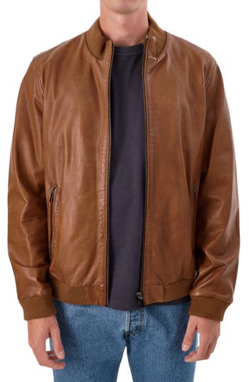 Regency Zip Leather Jacket In Cognac