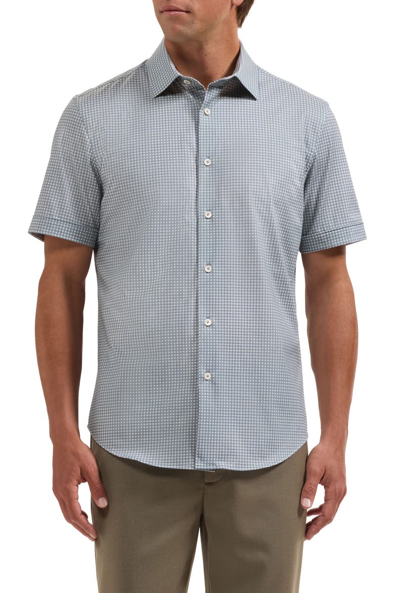 Miles OoohCotton® Geo Print Short Sleeve Button-Up Shirt, Main, color, AVOCADO