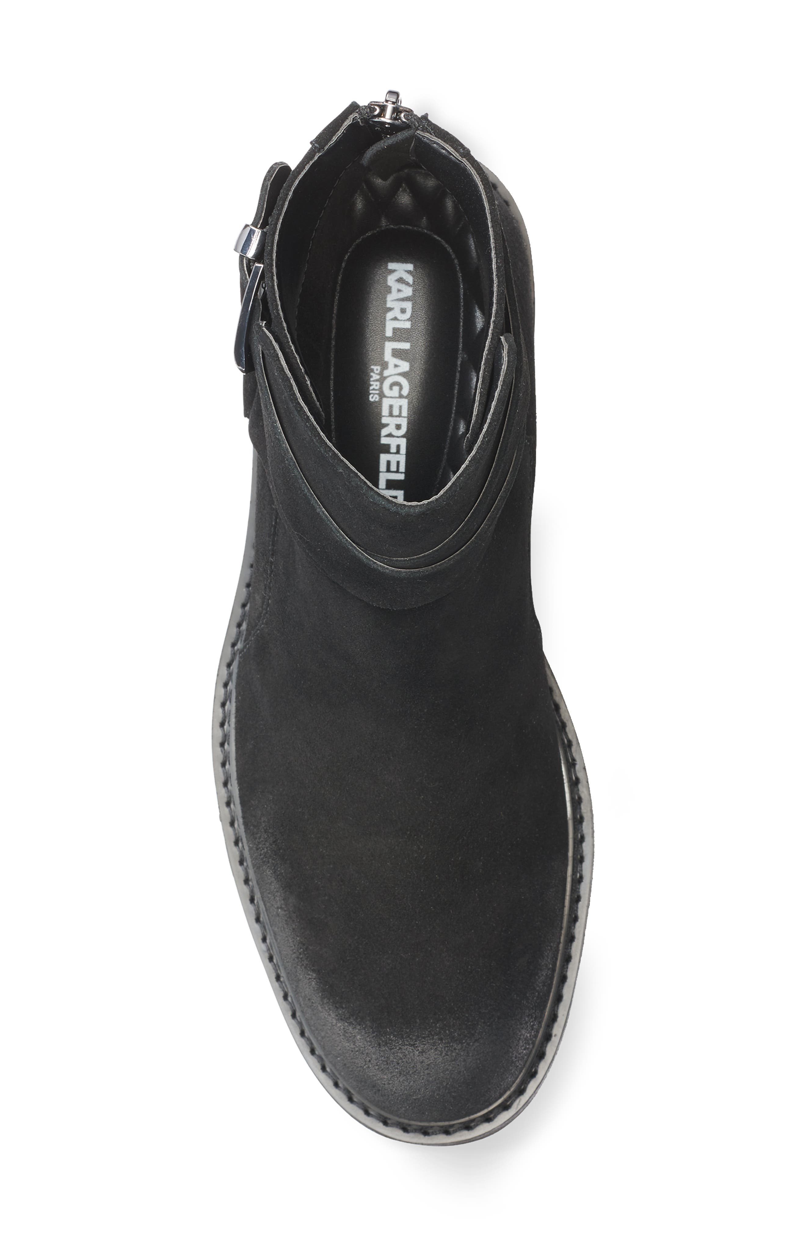 KARL LAGERFELD PARIS Suede Harness Boot, Alternate, color, Black