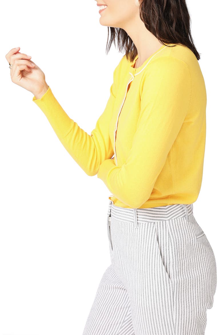 Light Luxe Tipped Cotton & Silk Cardigan, Alternate, color, CANARY GOLD