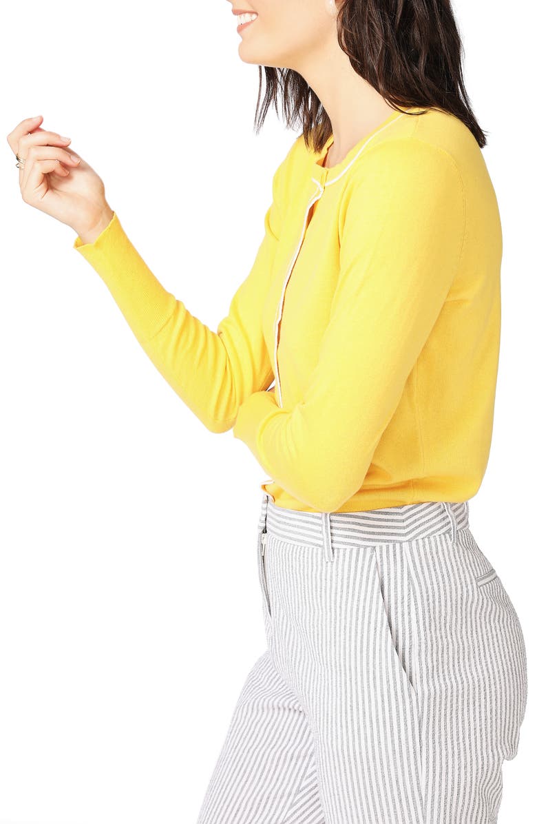 Court & Rowe Light Luxe Tipped Cotton & Silk Cardigan, Alternate, color, Canary Gold