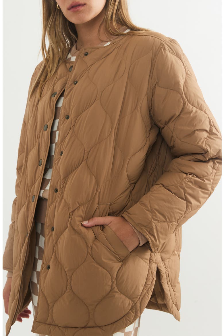 Collarless Quilted Coat, Alternate, color, CARAMEL