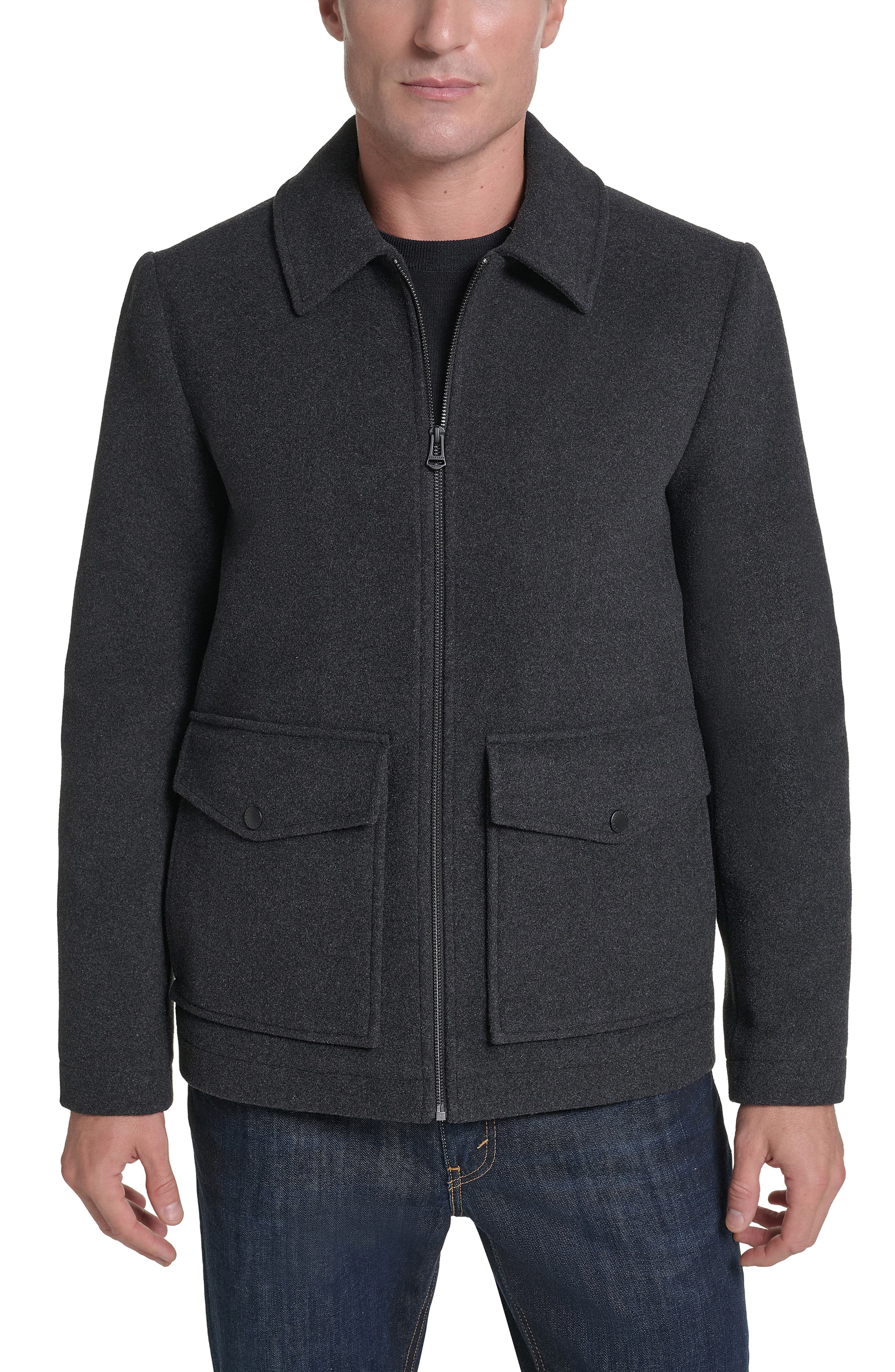 Wool Blend Zip Front Jacket