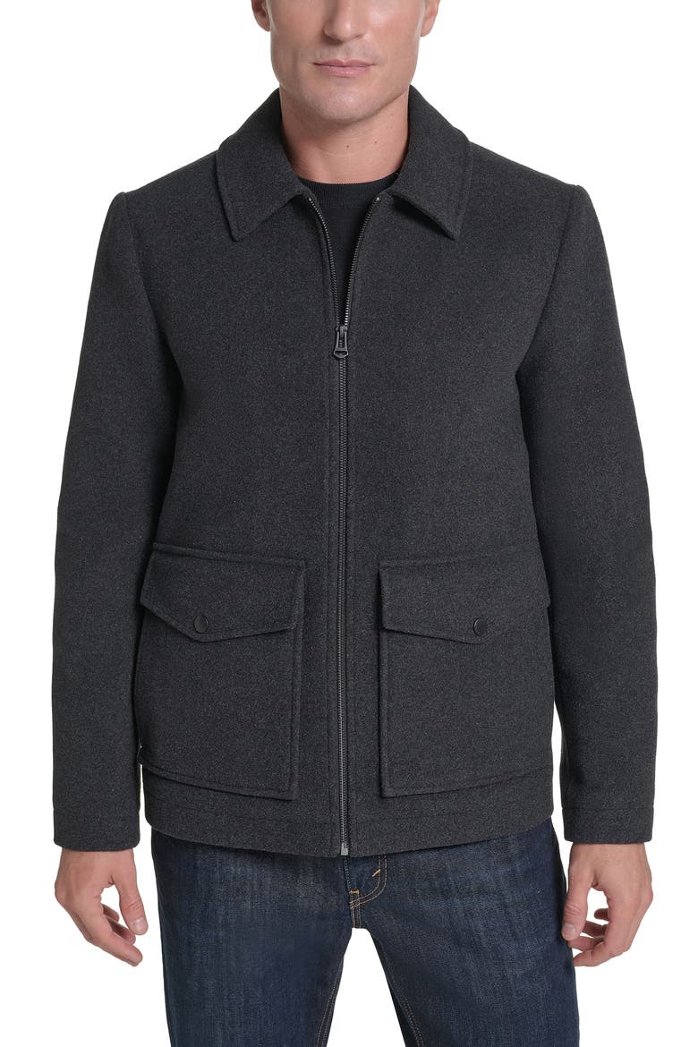 Wool Blend Zip Front Jacket, Main, color, CHARCOAL