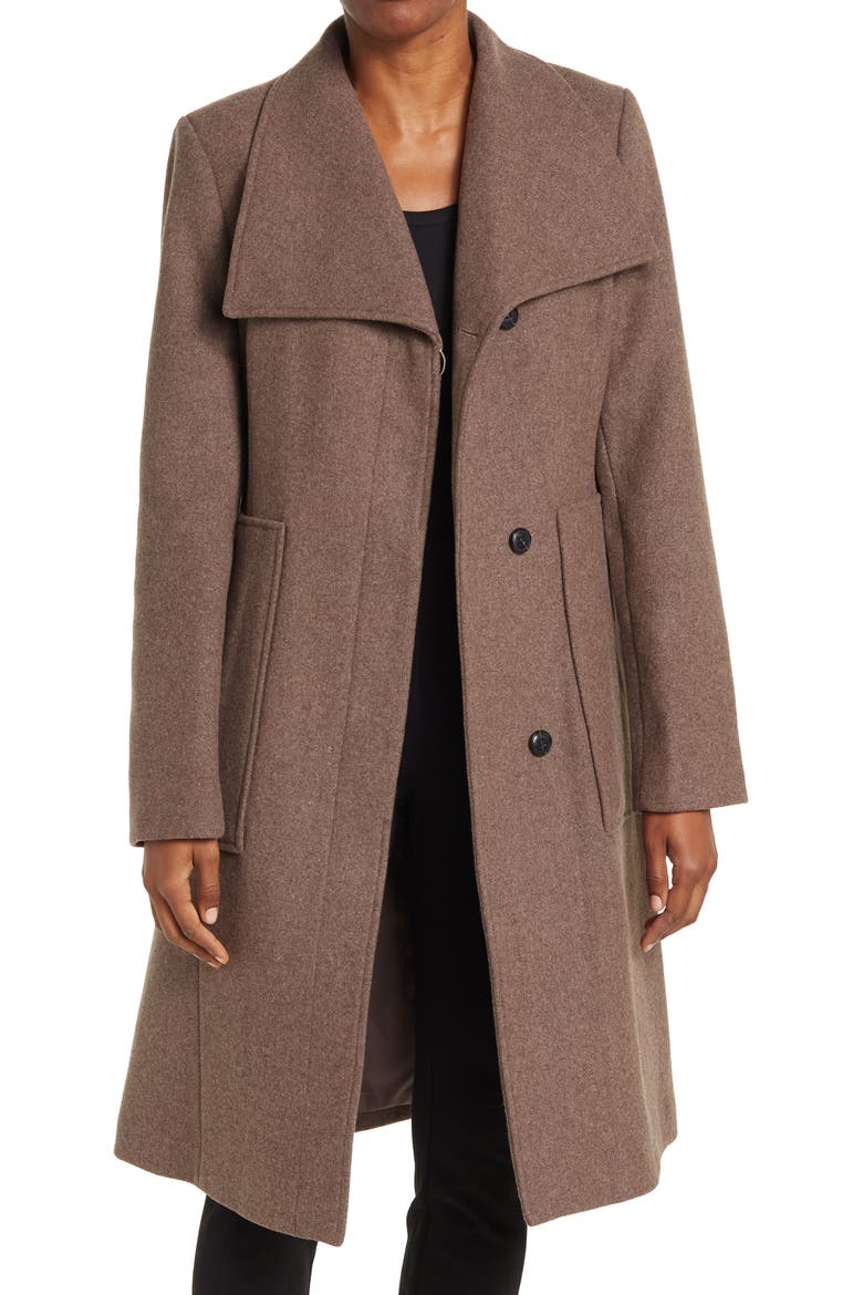 Melton Wool Belted Coat, Main, color, MEDIUM BROWN