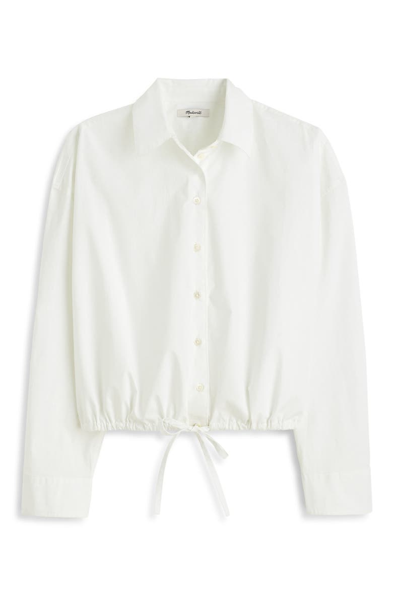 Drawstring Button-Up Shirt in Cotton Poplin, Alternate, color, WHITE