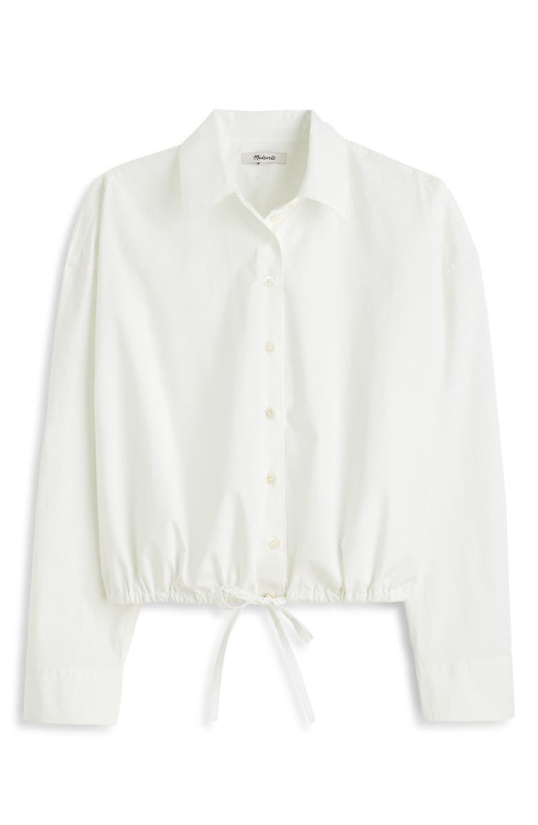 Madewell Drawstring Button-Up Shirt in Cotton Poplin, Alternate, color, White