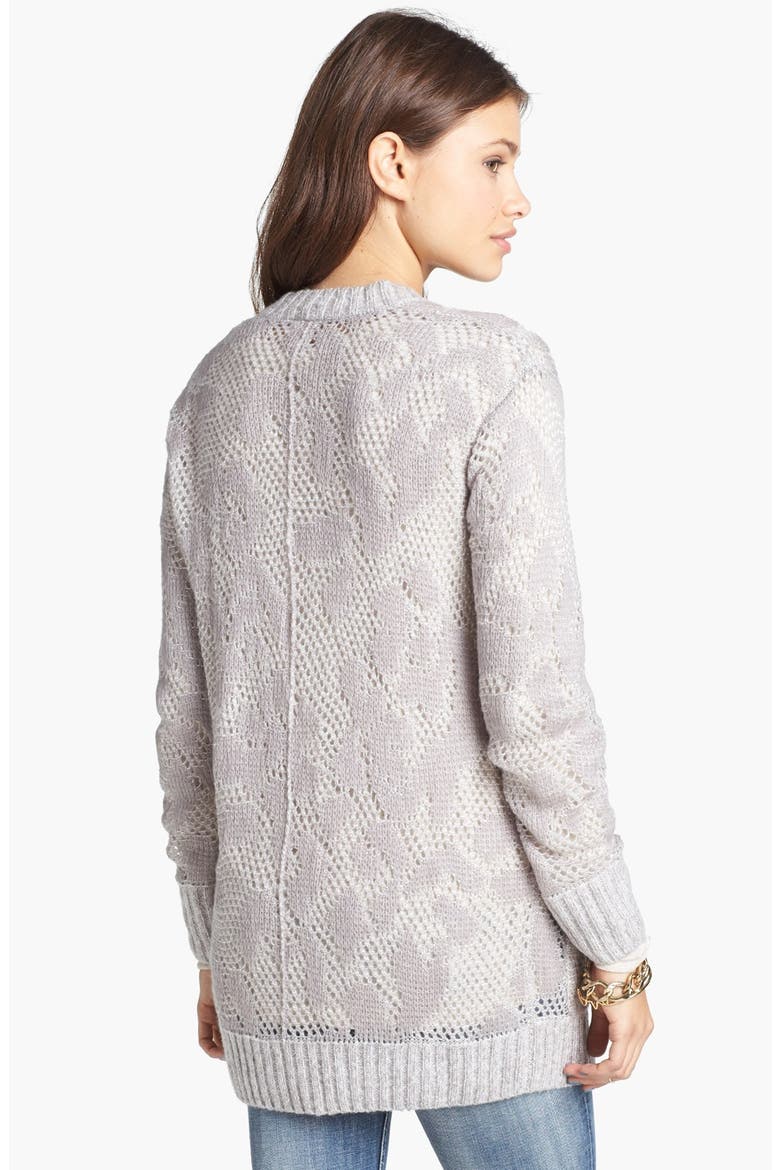 Frenchi® Open Knit Long Cardigan, Alternate, color, FLORAL MESH JACQUARD GREY CLAY