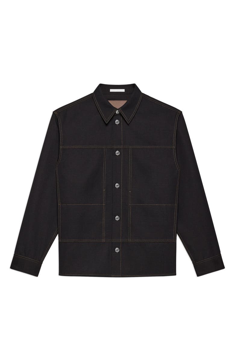 Helmut Lang Wool Gabardine Trucker Shirt Jacket, Alternate, color, Navy Melange