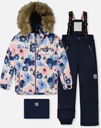 Deux par Deux Play Flower Faux Fur Hood Jacket & Pants Two Piece Snowsuit
