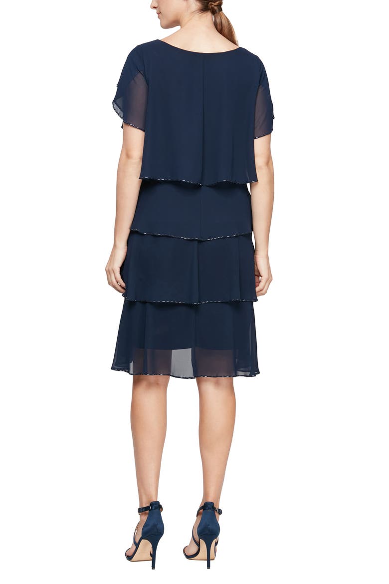 Bugle Bead Flutter Sleeve Tiered Chiffon Cocktail Dress, Alternate, color, NWN