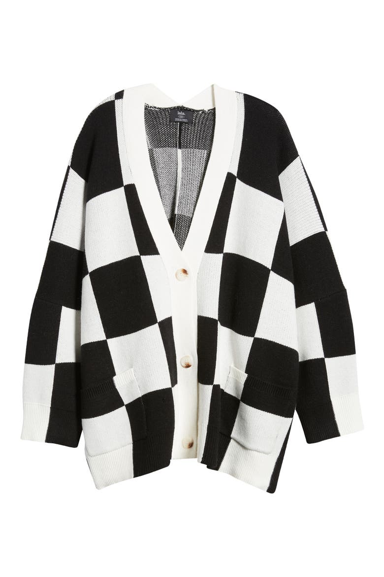 Love You Oversize Checkerboard Cardigan, Alternate, color, BLACK  WHITE CHECK