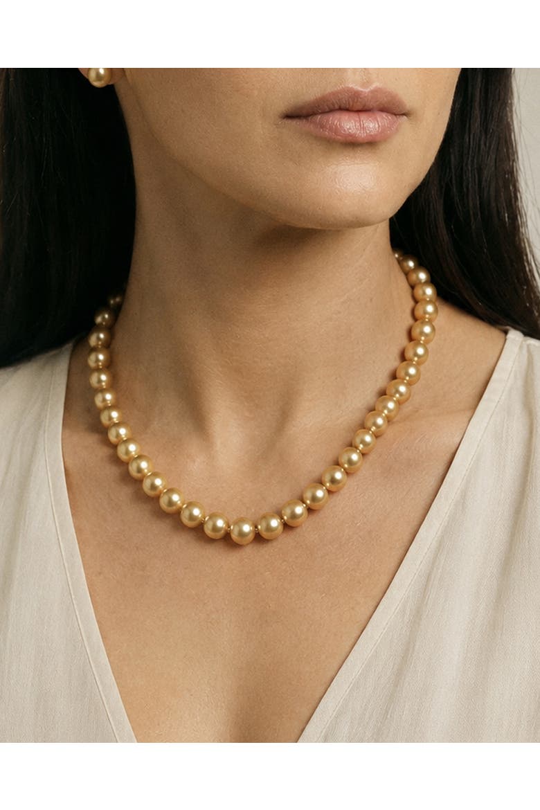 12-14mm Golden South Sea Oval Pearl Necklace - Premier AAAA Quality, Alternate, color, Yellow Gold Clasp
