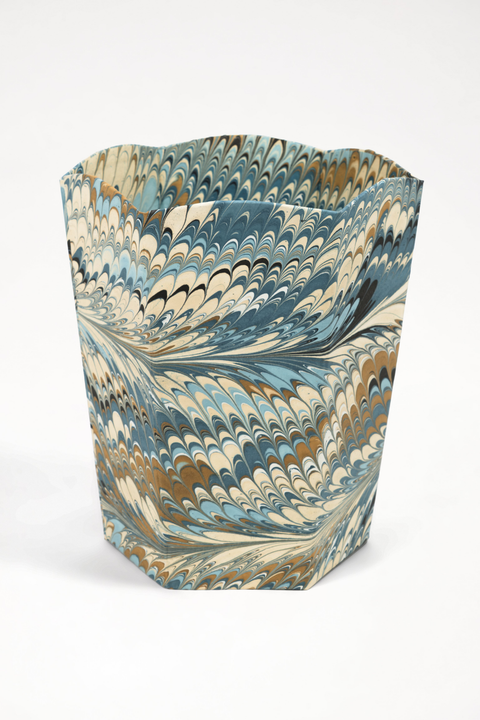 Hand-Marbled Scallop Waste Bin / Storage Bin