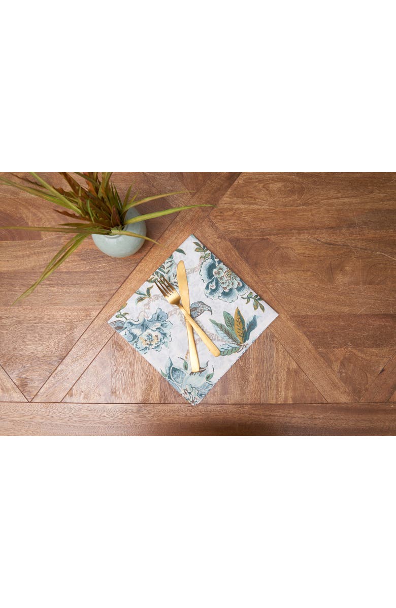 C&F Home Braganza Teal Floral Cotton Napkins, Set of 6, Alternate, color, White