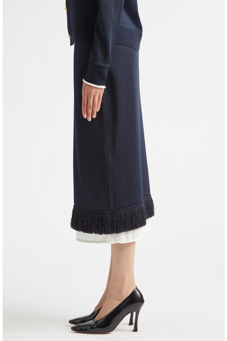 Fringe Double Layer Silk Sweater Skirt, Alternate, color, 4073 MIDNIGHT BLUE/ CHALK