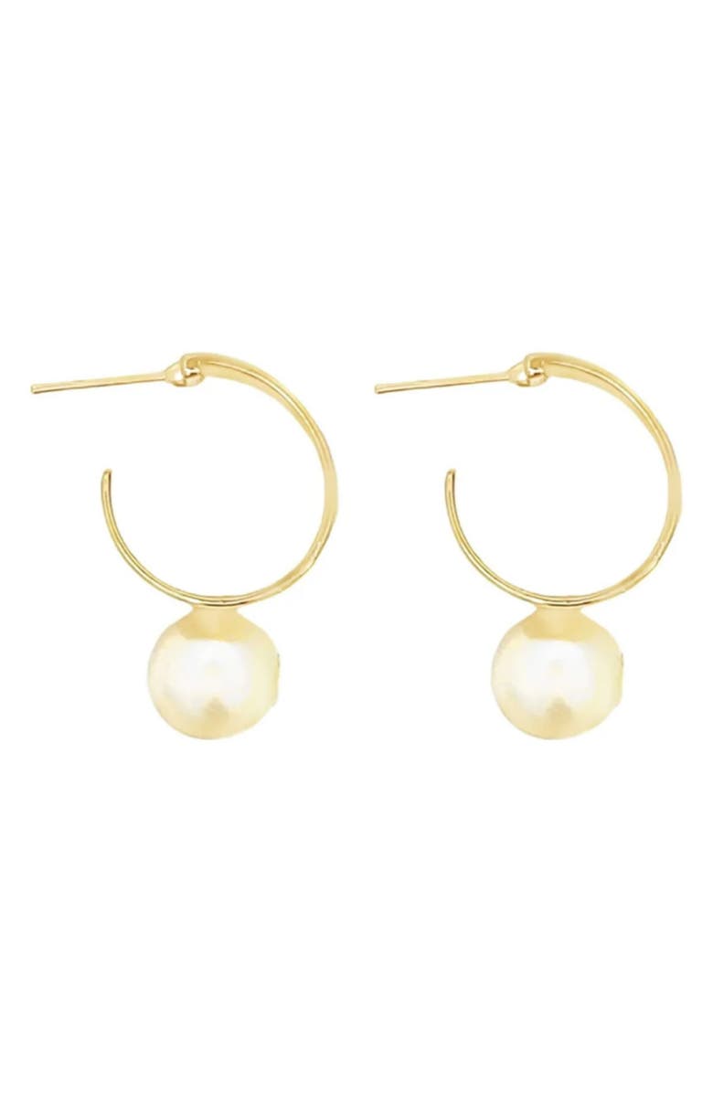 MacRae & Co. x SHARINA Faux Pearl Drop Hoop Earrings, Alternate, color, Gold