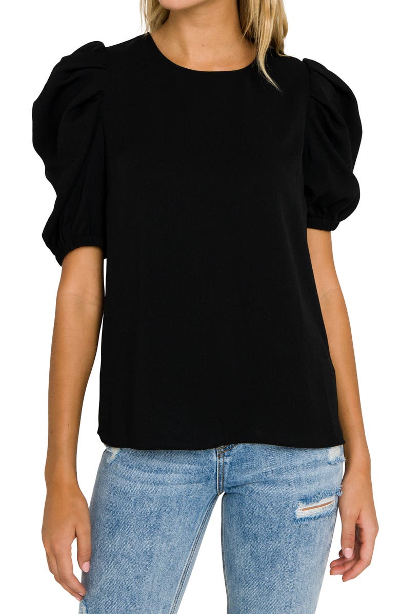 English Factory Puff Sleeve Top, Alternate, color, Black