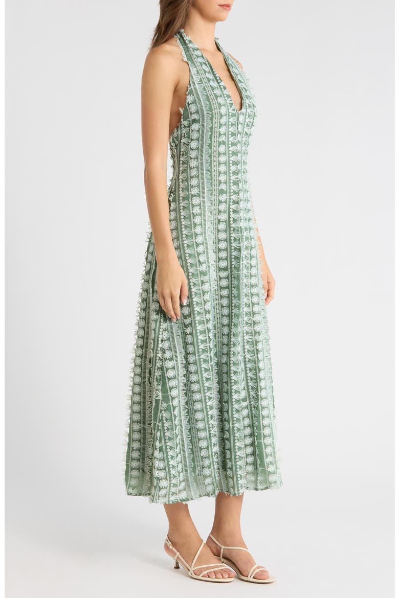Tussah Mixed Embroidery Halter Neck Maxi Dress, Alternate, color, GREEN