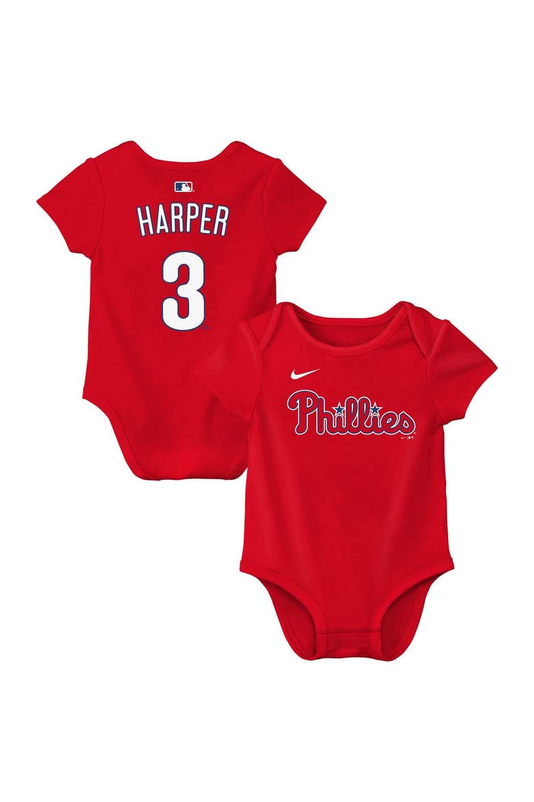 Newborn & Infant Nike Bryce Harper Red Philadelphia Phillies Name & Number Bodysuit, Main, color, Red