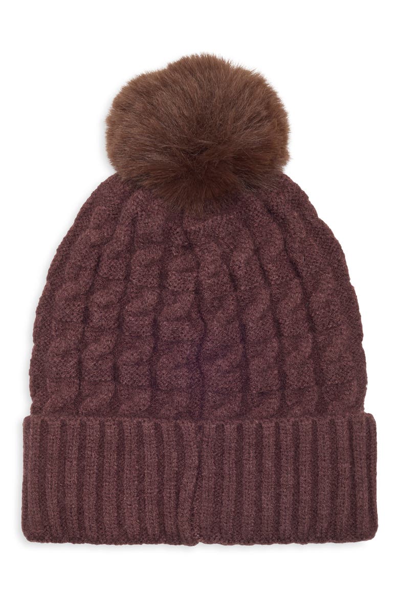 Chunky Knit Pom Beanie, Main, color, CHOCOLATE