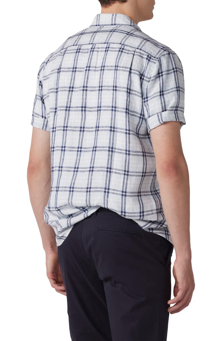 Rodd & Gunn Harwich Plaid Short Sleeve Linen Button-Up Shirt, Alternate, color, Chambray