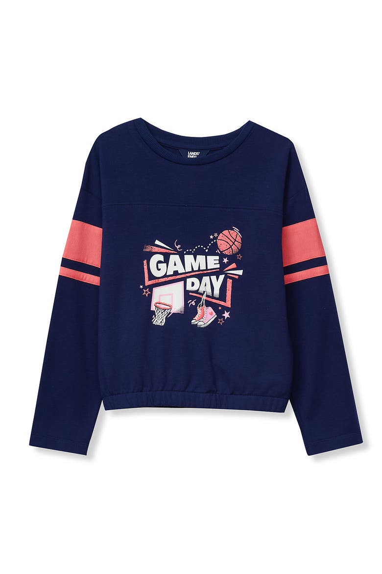 Girls Long Sleeve Varisty Top, Main, color, Game Day/Navy
