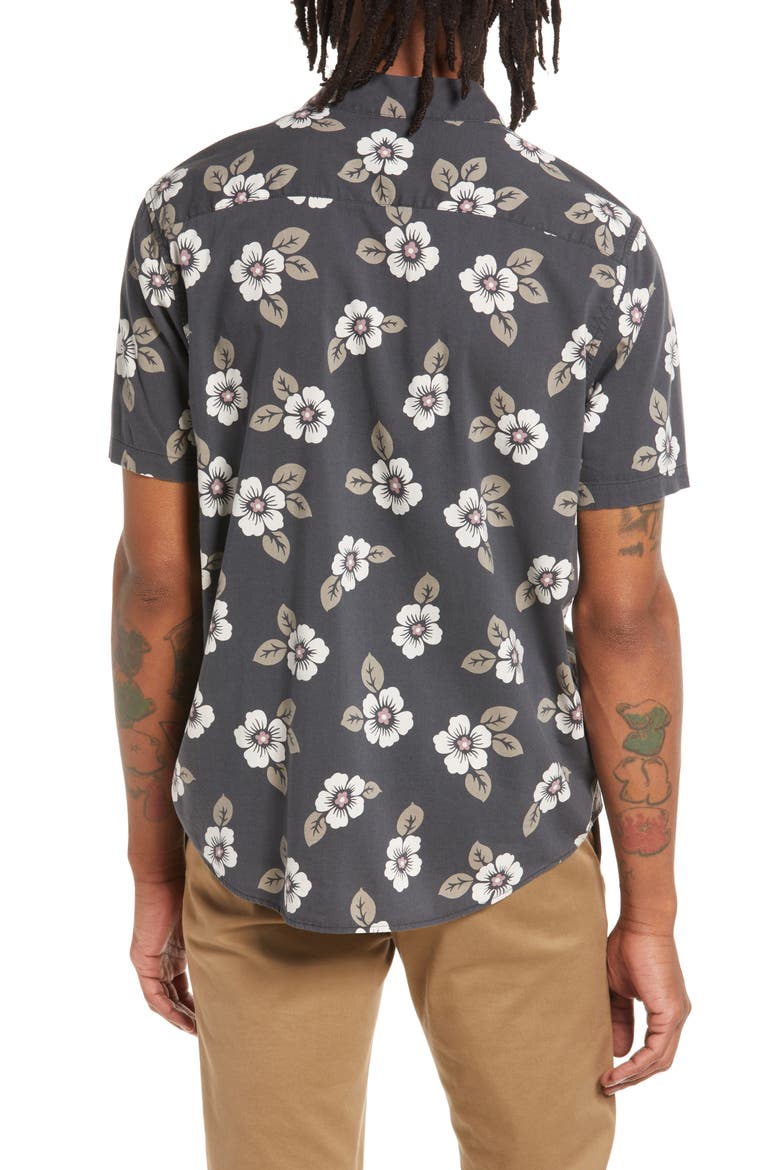 Botanical Short Sleeve Button-Up Shirt, Alternate, color, BLACK