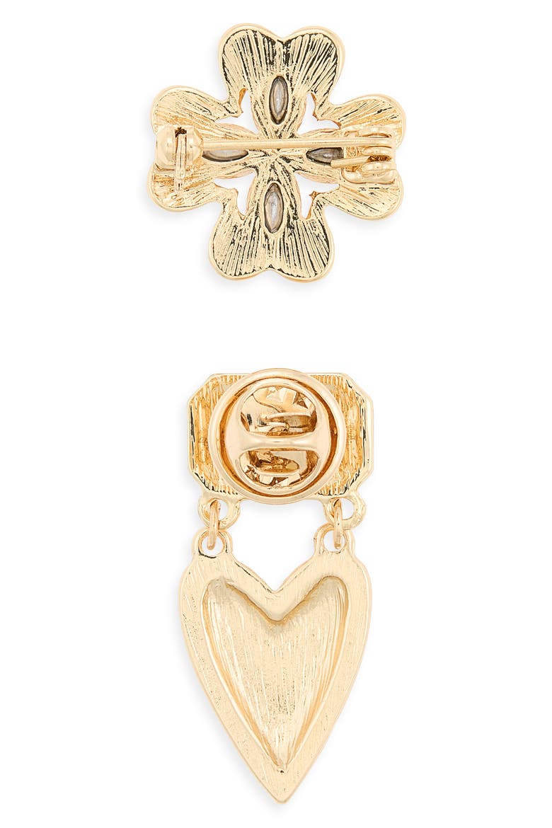 Flower & Heart Brooch Set, Alternate, color, GOLD