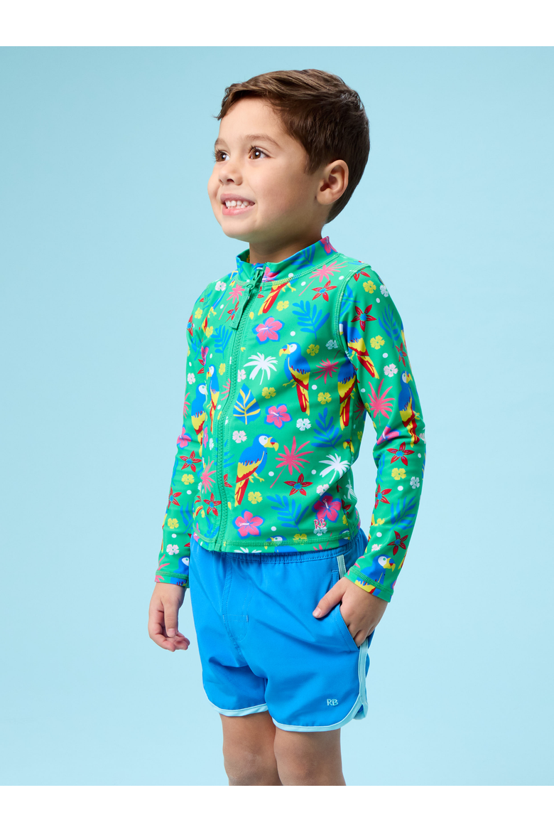 Unisex Long Sleeve Full Zip Rash Guard, Alternate, color, Parrot Palms