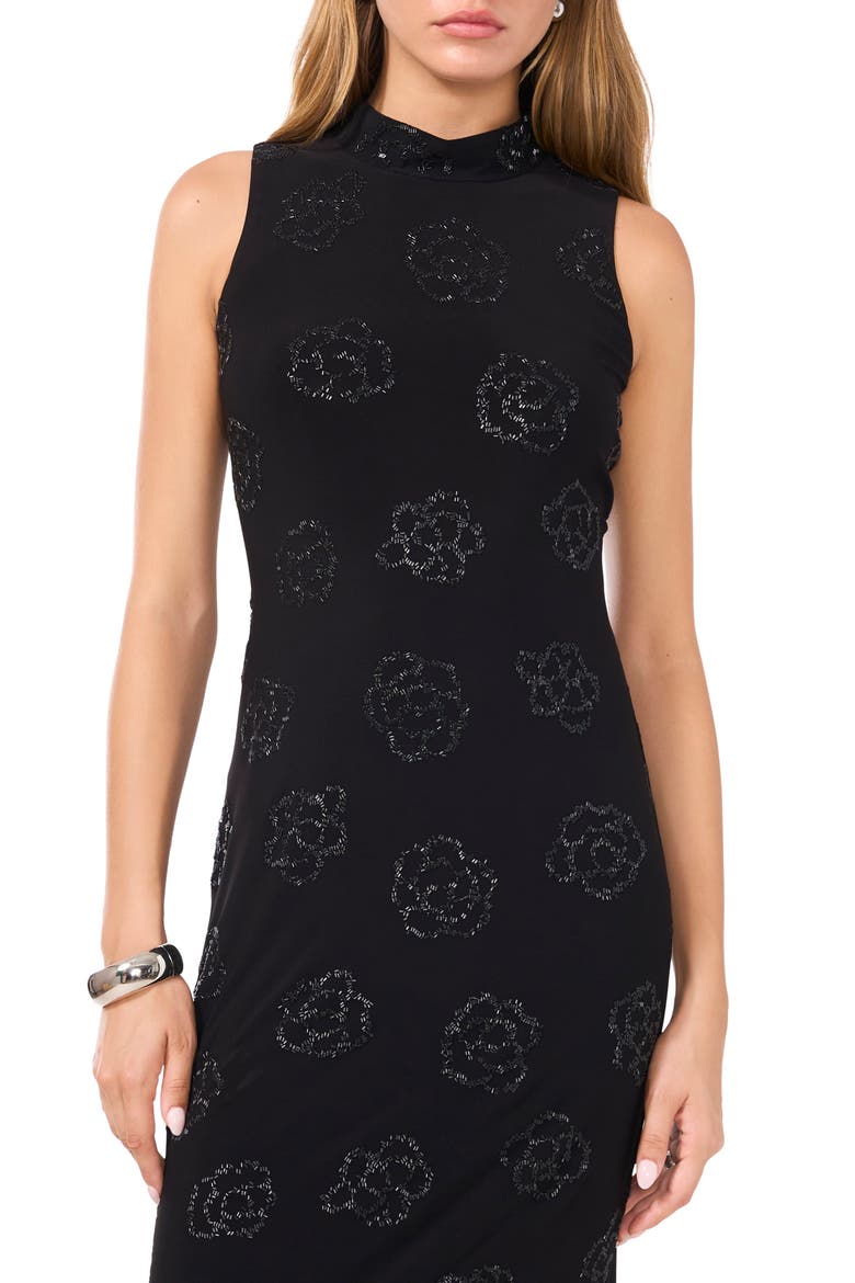 Mock Neck Sleeveless Stretch Midi Dress, Alternate, color, RICH BLACK