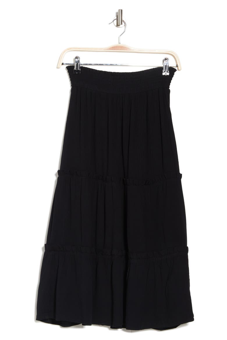 Smocked Waist Tiered High/Low Skirt, Alternate, color, BLACK 1