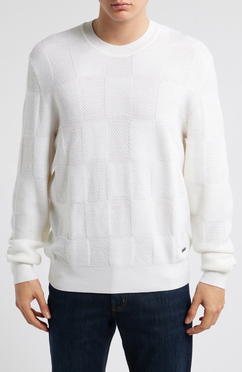 Bugatchi Jacquard Check Merino Wool Sweater, Main, color, Chalk