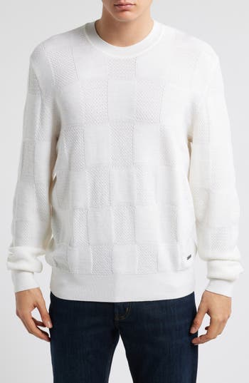 Bugatchi Jacquard Check Merino Wool Sweater In Chalk
