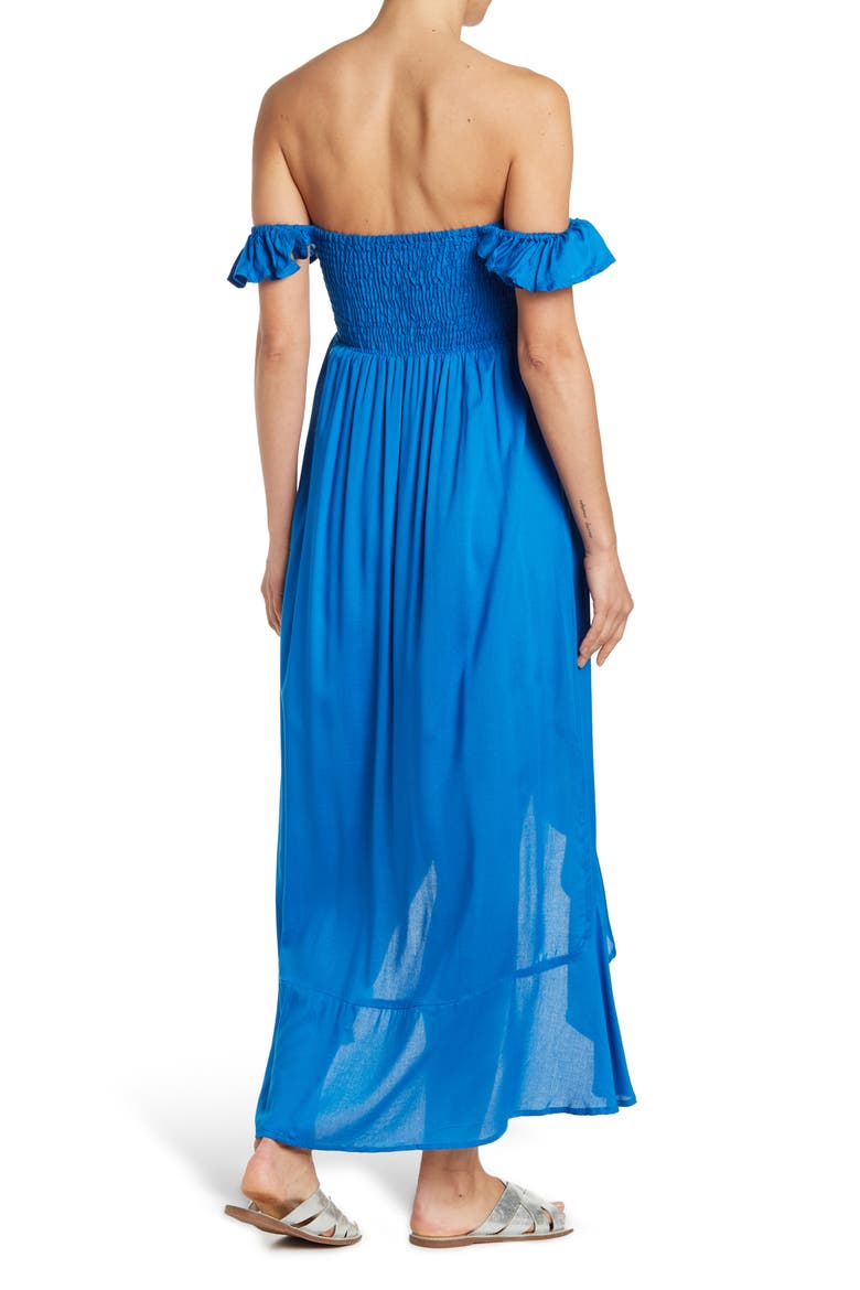 Off the Shoulder Hi-Low Dress, Alternate, color, SOLID LAPIS BLUE