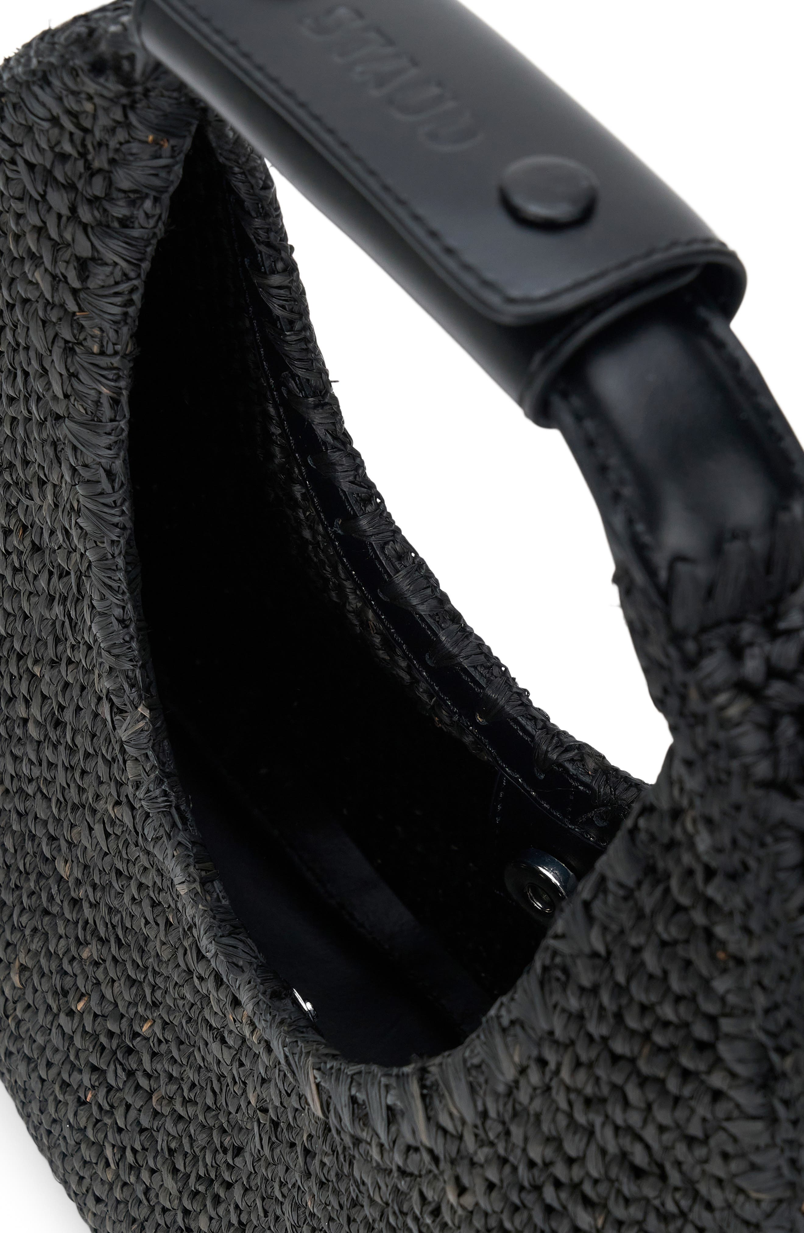 STAUD Moon Raffia Tote, Alternate, color, Black