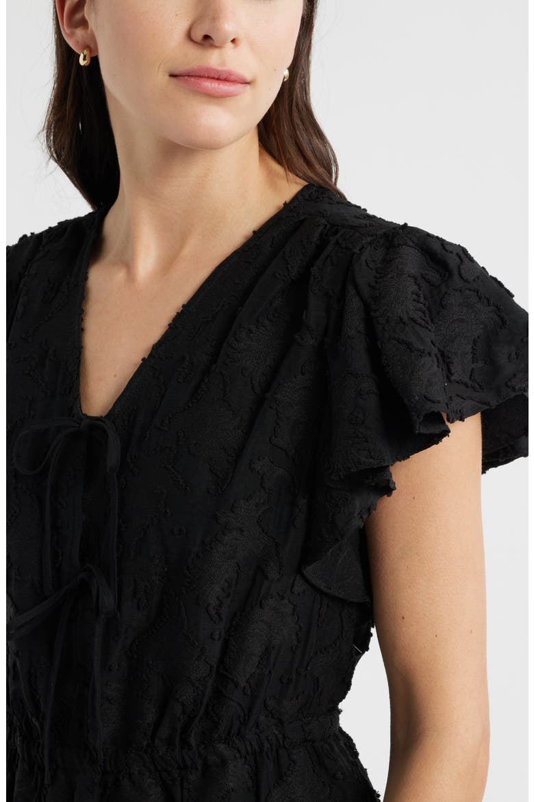 Tonal Floral Jacquard Dress, Alternate, color, BLACK