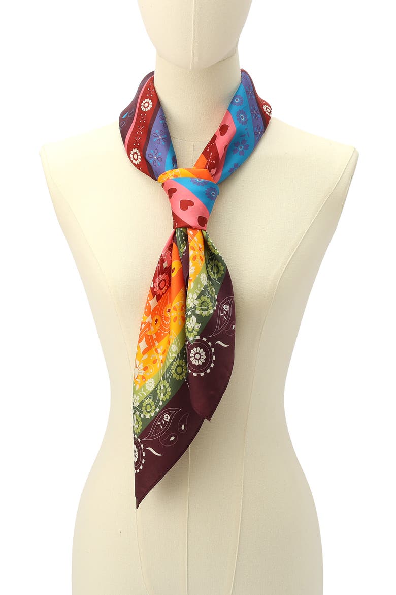 Folk Print Square Scarf, Alternate, color, CLASSIC RAINBOW