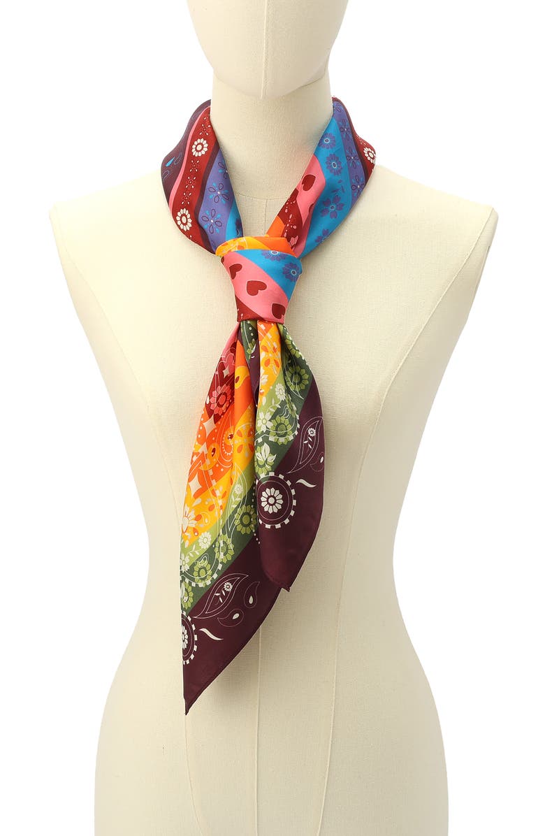 Kurt Geiger London Folk Print Square Scarf, Alternate, color, Classic Rainbow