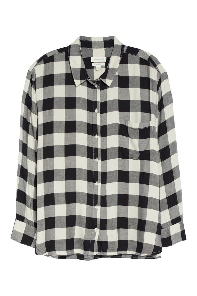 Plaid Boyfriend Shirt, Alternate, color, IVORY- BLACK BUFFALO PLAID