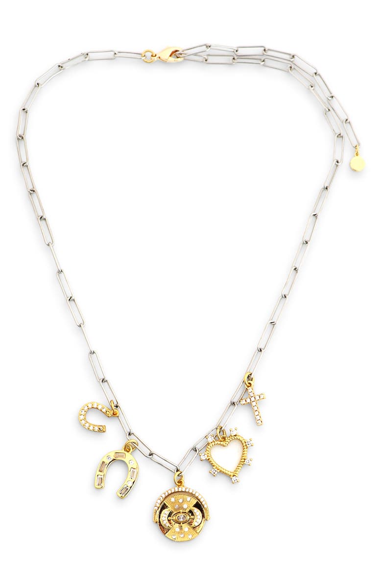 Panacea Two-Tone Charm Paper Clip Chain Necklace, Alternate, color, Two Tone