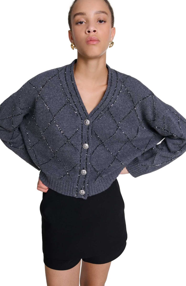 maje Sequin knit cardigan, Alternate, color, 