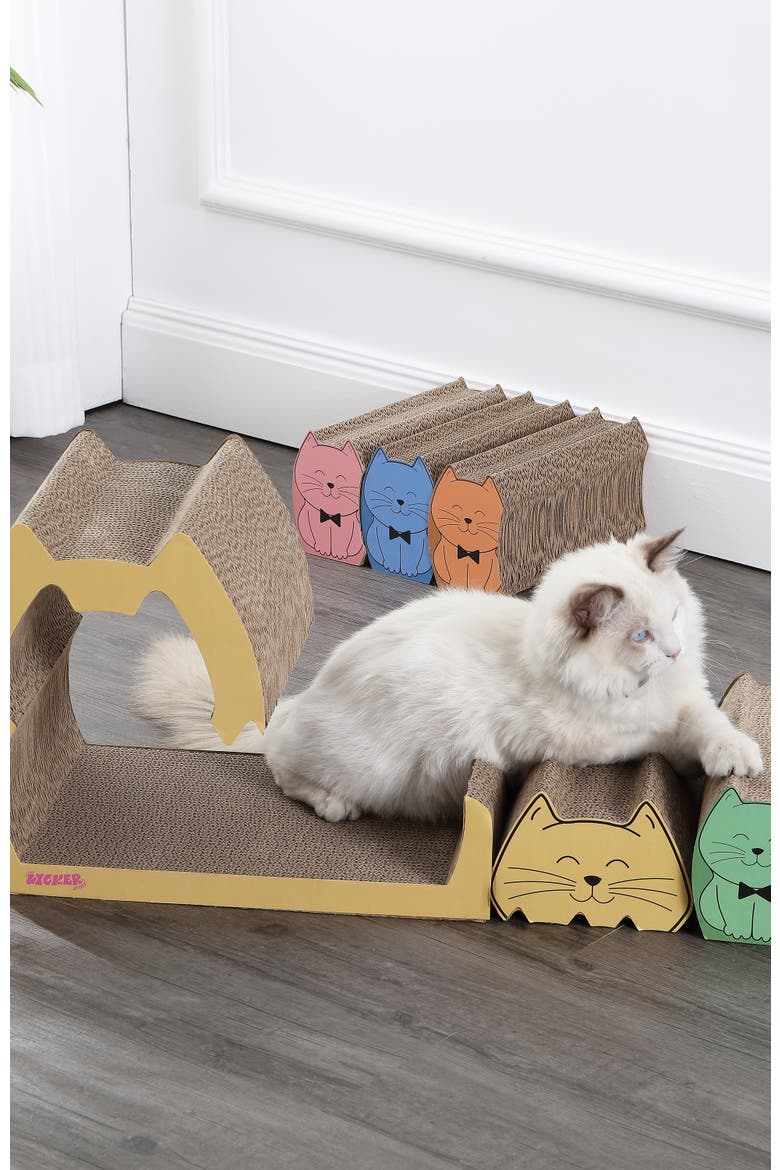 Kazoku Modern Cardboard 5-in-1 Family Cat Cave Scratcher with Catnip and Pull-Out Design, Alternate, color, Multi