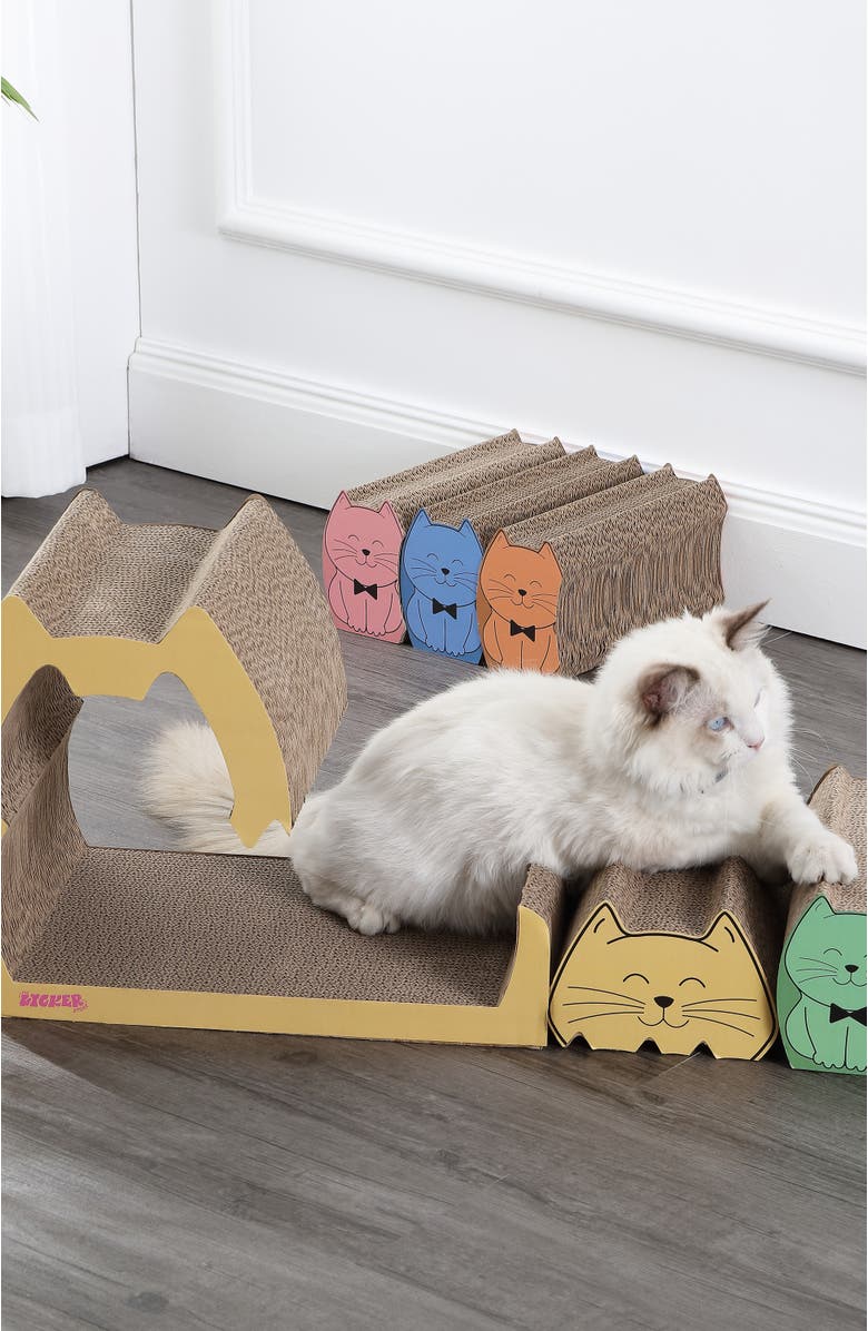 The Licker Store Kazoku Modern Cardboard 5-in-1 Family Cat Cave Scratcher with Catnip and Pull-Out Design, Alternate, color, Multi