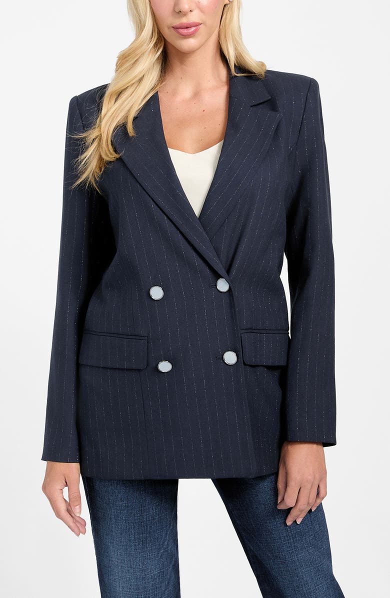 GUESS Zanita Double Breasted Blazer, Alternate, color, Dark Blue