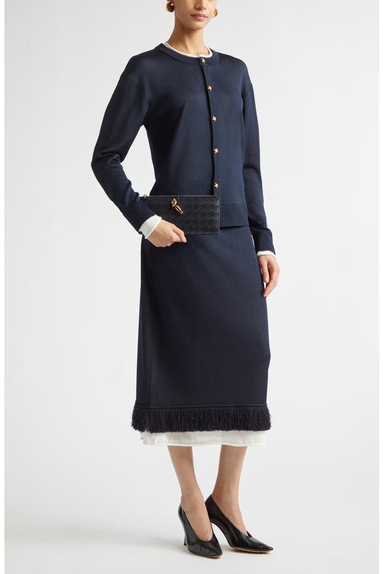 Double Layer Silk Cardigan, Alternate, color, 4073 MIDNIGHT BLUE/ CHALK