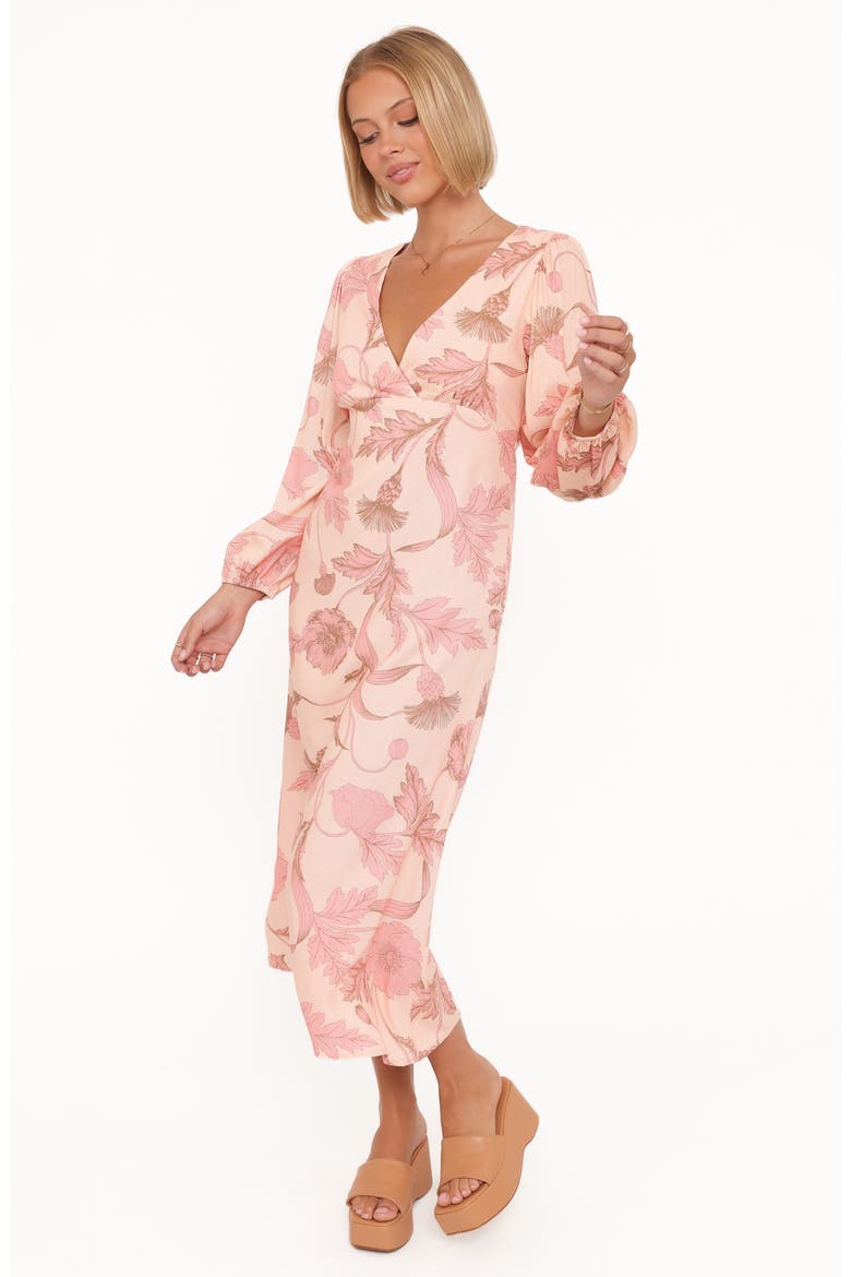 Kolby Floral Print Long Sleeve Midi Dress, Alternate, color, PINK FLORAL