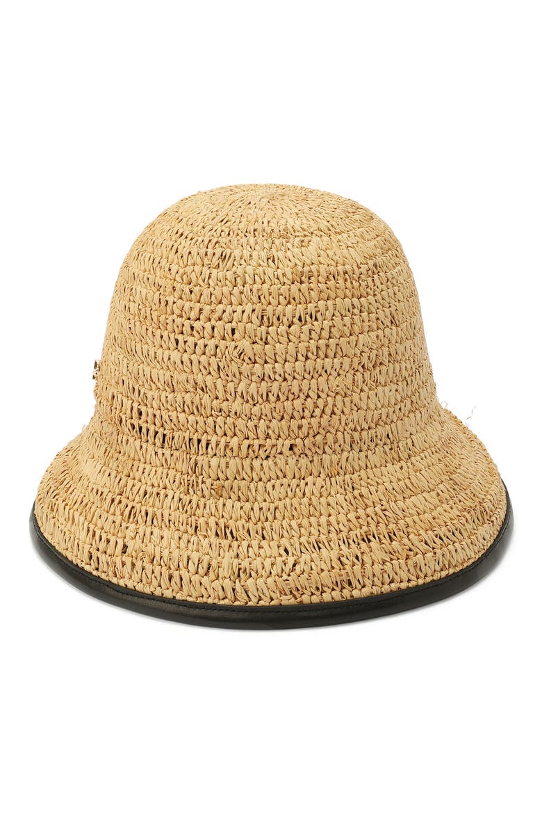 piped straw cloche hat, Main, color, BLACK