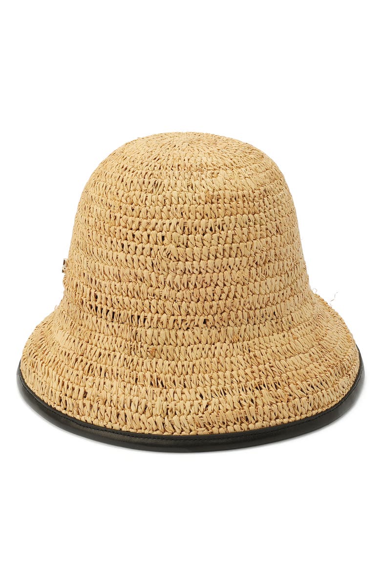 Kate Spade New York piped straw cloche hat, Main, color, Black