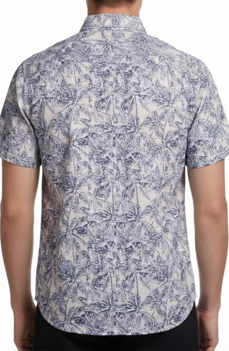 Report Collection Tropical Print Short Sleeve Linen & Cotton Button-Up Shirt, Alternate, color, White